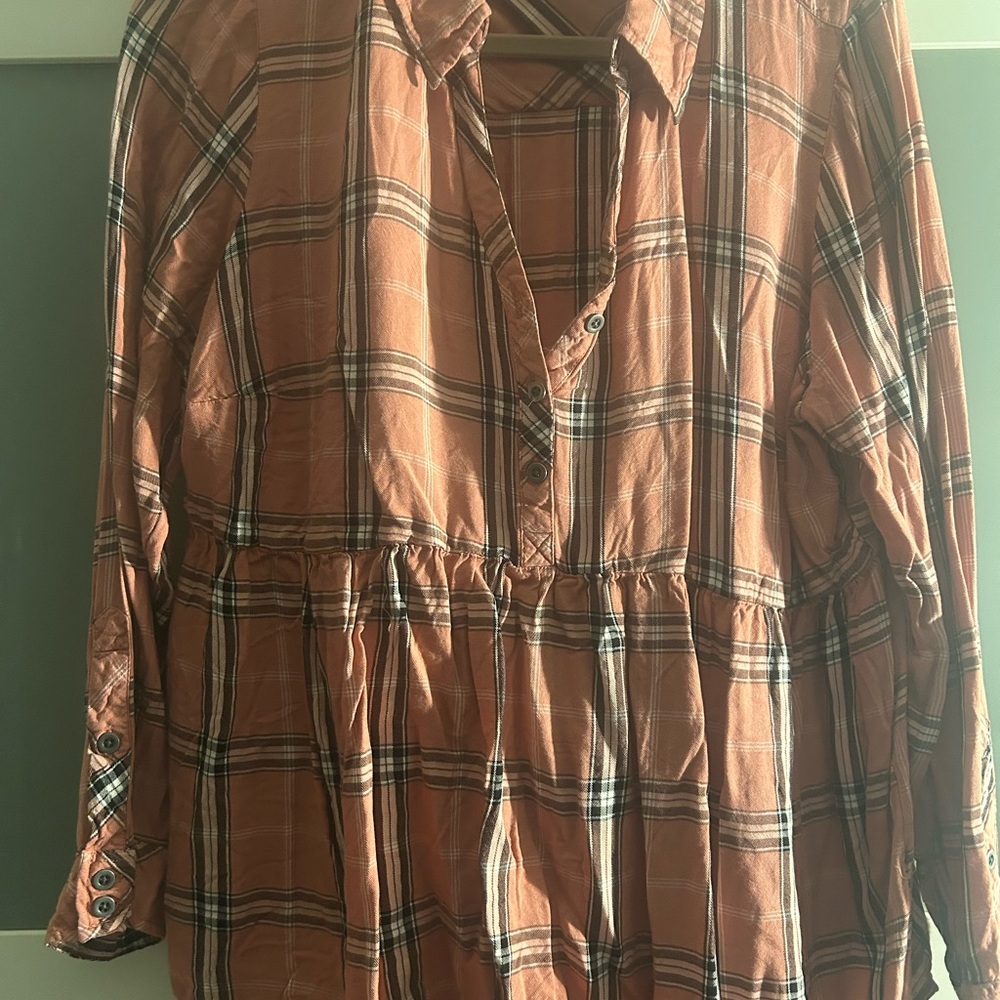 Torrid Coral Plaid Shirt